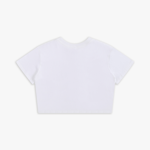 White crop top on a light gray background
